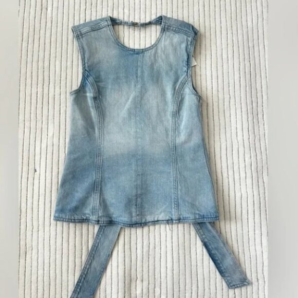 Zara Denim Open Back Tie Top - Picture 8 of 9